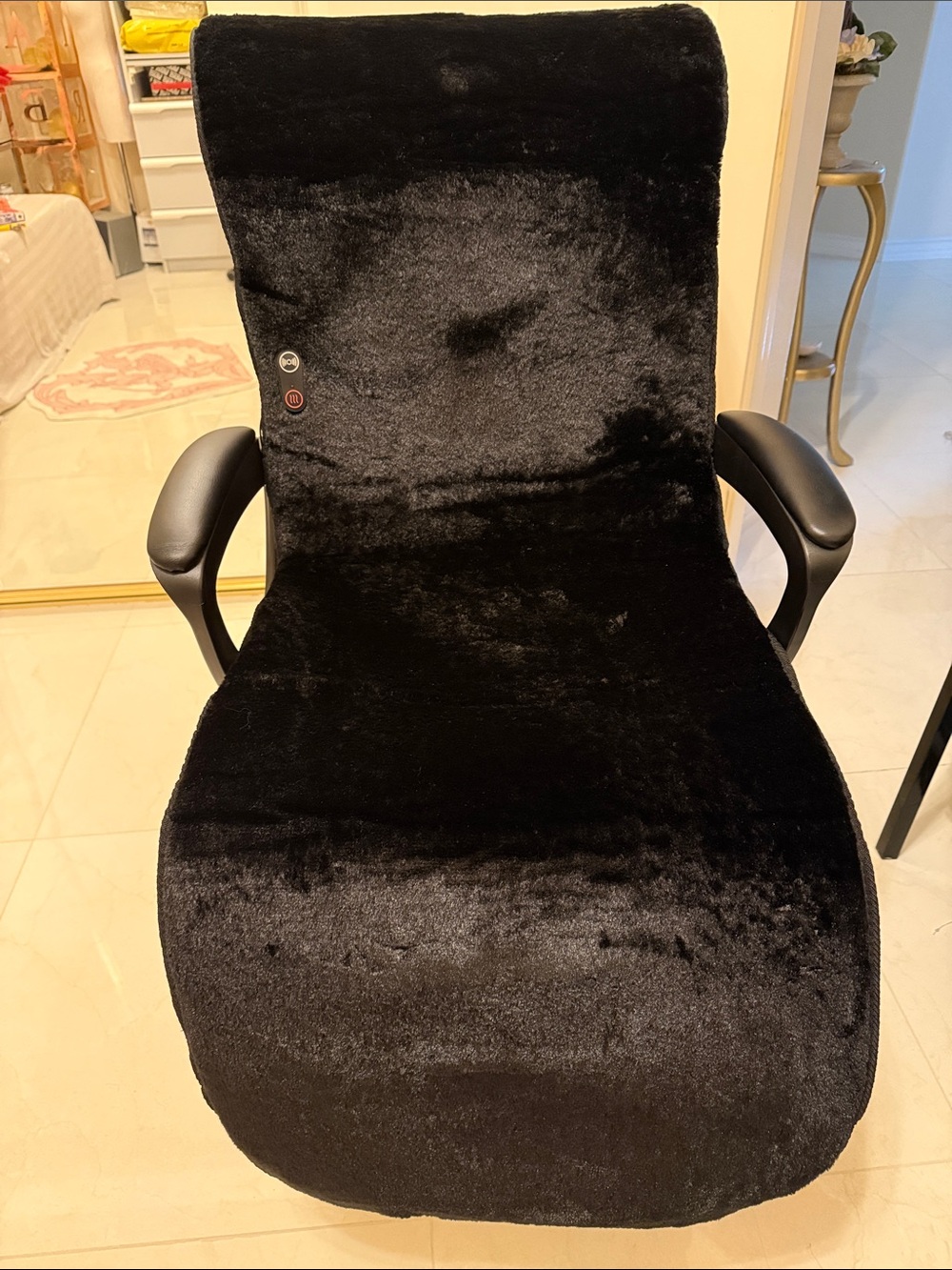 Plush Black Faux Fur Heated Massage Chair Cover